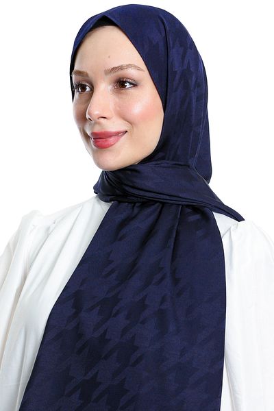 m moon scarf High Quality Navy Blue Silky Jacquard Shawl - Houndstooth Pattern, Imported Fabric & Italian Stitching