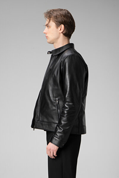 Dericlub Men's Slim-Fit Genuine Leather Coat - Kansas Black