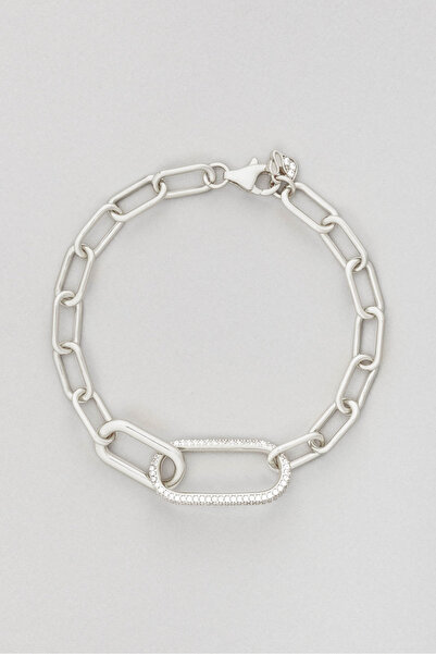 So CHIC... Özel Tasarım 18 Ayar Beyaz Altın Kaplama 18 Cm Gümüş Zincir Bileklik