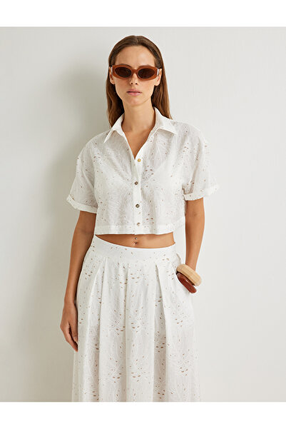 Koton Broderie Crop Oversized Shirt