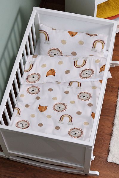 Tuğba Kuğu Mother's Side Crib Duvet Cover Set (60X100) - Iconic Series - Vintage Lion And Rainbow