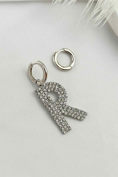 Çlk Accessories أقراط كبيرة من الفضة على شكل حرف R من الحجر Taşlıküper