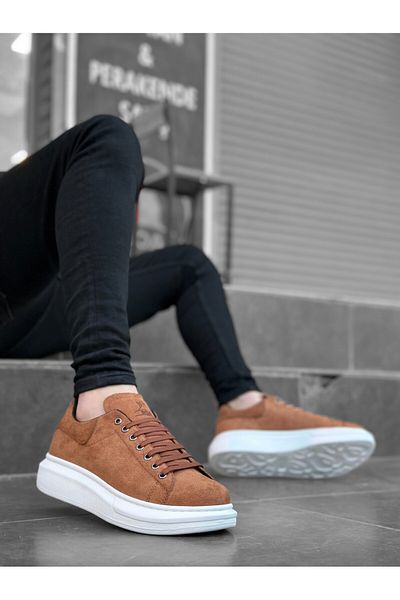 Rainon Store Мъжки спортни обувки с връзки от велур с дебела и висока подметка, кафяви
