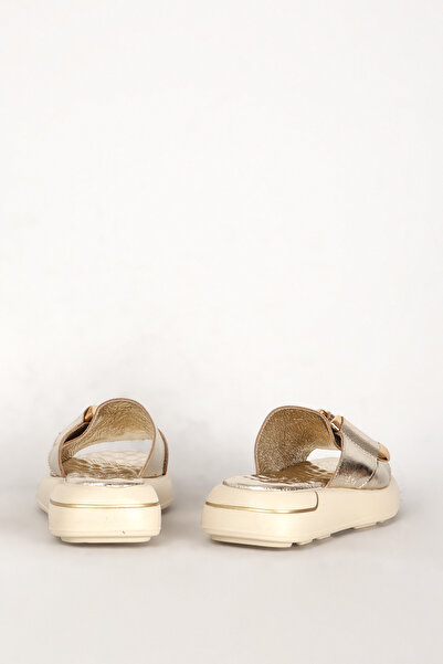 Dericlub Zy 7702 Dore - Valódi bőr női papucs, vastag talp és keresztszalag