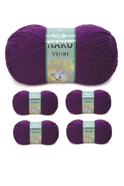 NAKO 5 Pieces Mink Premium Acrylic Hand Knitting Yarn Wool Color No:60 Plum