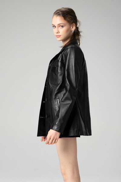 Dericlub Stella Black Genuine Leather Women's Classic Jacket