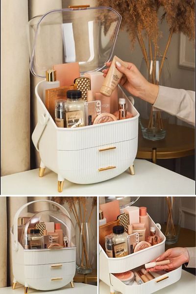 Piev House By House Cream Color Organizer μακιγιάζ και καλλυντικών με συρτάρι