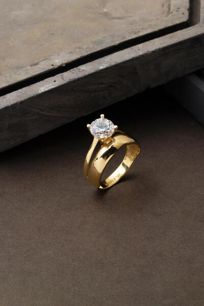 Bilezikci 14 Ayar Altın Tektaş Ve Alyans Birleşik Yüzük