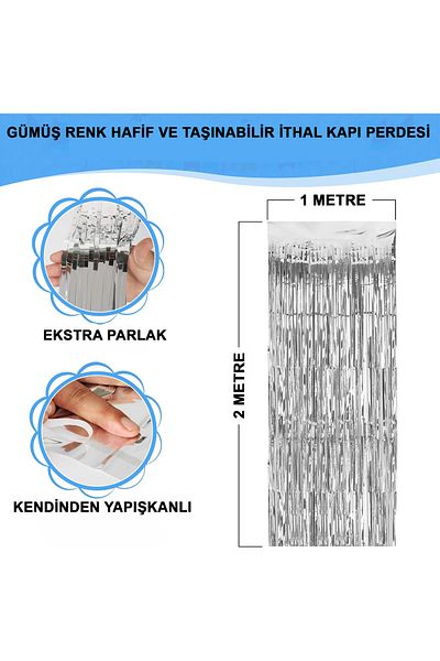 Lina Life Silver Color Extra Metallized Shiny Fringed Background Curtain Imported A Quality 1x2 Meters