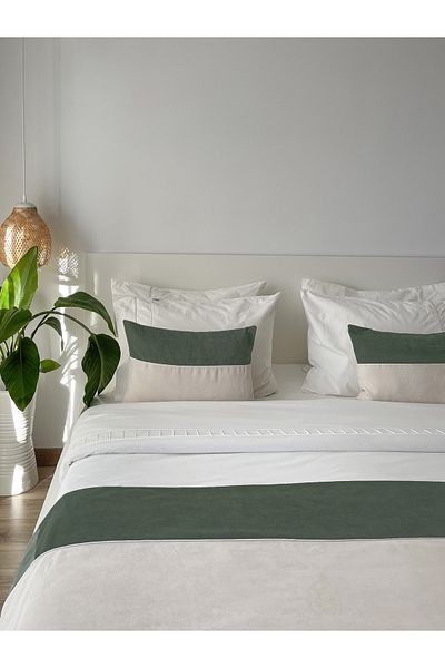 RİTMOHOME Σετ μαξιλαριών κρεβατιού Runner & Inner Filled Double Piping Cream/πράσινο, Προίκα, Κάλυμμα κρεβατιού