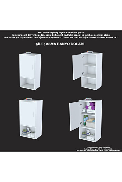 Modilayn ŞİLE 45 x 85 x 32,5 cm Makine Üstü Asma ve Çok Amaçlı Banyo Dolabı