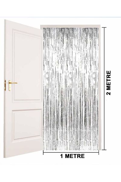 Lina Life Silver Color Extra Metallized Shiny Fringed Background Curtain Imported A Quality 1x2 Meters