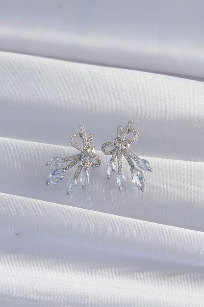 Skygo Brass Silver Color Zircon Cubic Zirconia Bow Earrings - Tj-Bkp9292