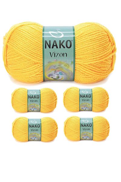 NAKO 5 τεμάχια Mink Premium Ακρυλικό Πλεκτό Μαλλί Χέρι Χρώμα Νο:184 Κίτρινο