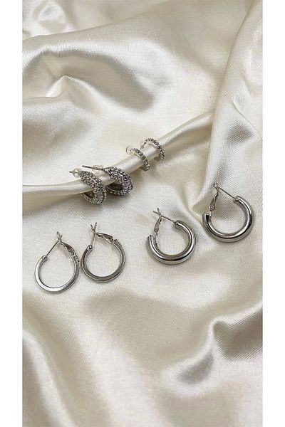 Eylülün Takısı Silver Color 4 Pairs Small Size Jewelled Clip Earrings