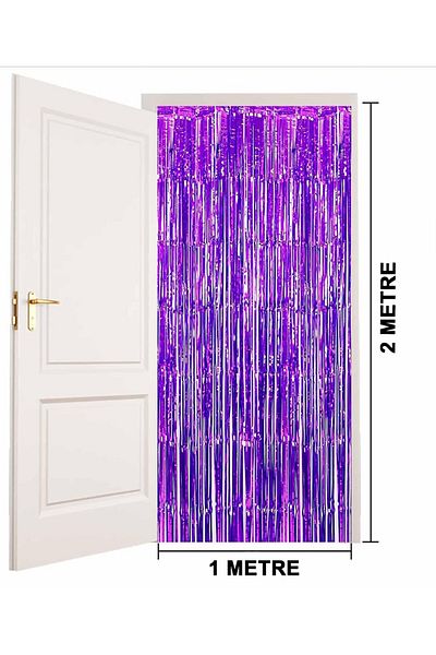 CEKAVE Purple Color Extra Metallized Shiny Fringed Background Curtain Imported A Quality 1x2 Meters