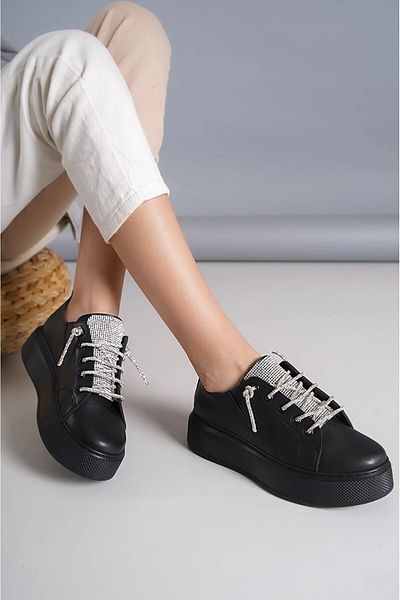 Prego Black Women's Casual Shoes with Light Sole and Stone Piping Detail