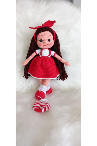 Toyscity Kırmızı Elif Bebek Amigurumi Organik Oyuncak