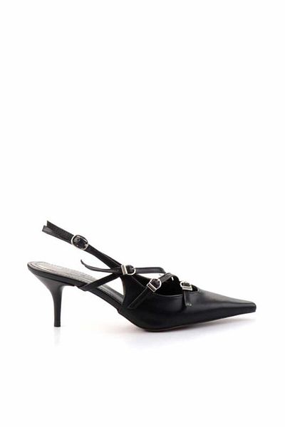 Prego PineCone3 Buckle Detailed Black Heeled Women's Shoes