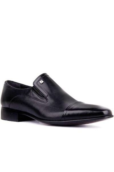 Fosco Genuine Leather Black Men's Classic Shoes - Laceless 3015