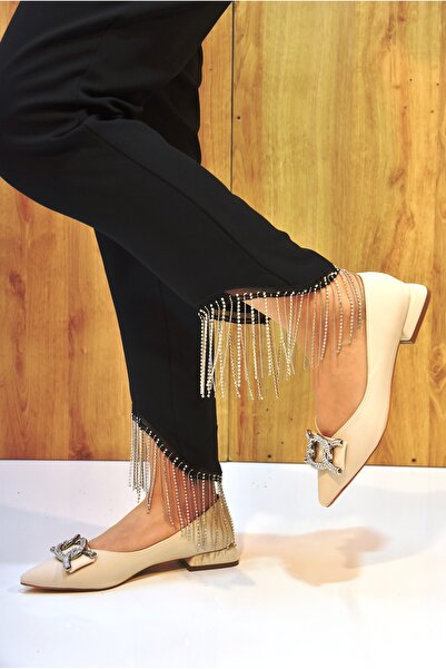 Prego Stone Detailed Satin Casual Women's Ballerinas Ten