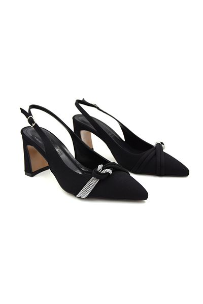 Prego (Park Moda) Women's Shoes with Piping Stone Detail Closed Toe Heels Black
