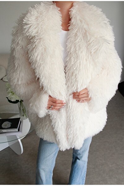 Julidress Ecru White Dense Feather Pocket Lined Premium Fur