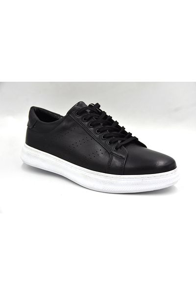 Prego ZIO MODA - Ανδρικά παπούτσια casual, γνήσιο δέρμα, ελαφριά σόλα, κορδόνια, μαύρο