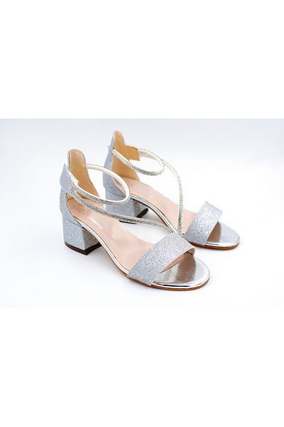 BEYAZ Rochie de seara pentru fete cu garnitura de culoare - Pantofi cu toc SILVER