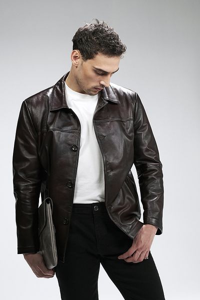Dericlub Ανδρικό πουκάμισο Hannover Chestnut Jacket με λεπτομέρεια γιακά και κουμπιών - γνήσιο δέρμα