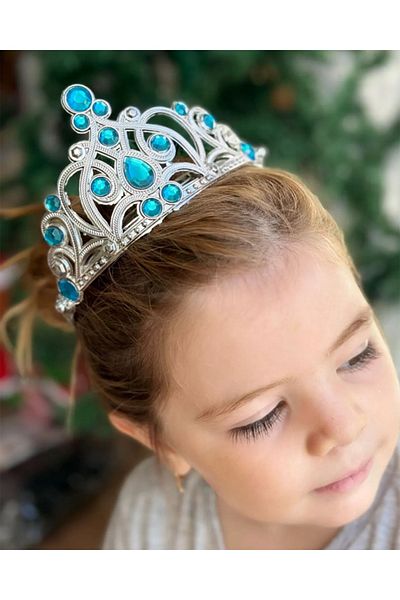 CEKAVE Blue Stoned Elsa Children's Crown Princess Crown Queen Crown 16x14 cm