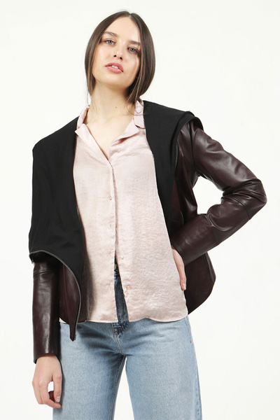 Dericlub Hera Kadın Çapraz Fermuar Kuşaklı Hakiki Deri Mont Bordo