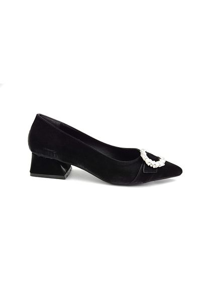 Prego Black Casual Women's Shoes - Thick Heel and Buckle Detail
