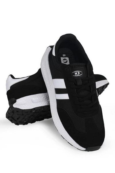 M.P. M.P BREATHABLE Mesh LACE-UP BLACK AND WHITE MEN'S SPORTS SHOES 241-1546 BLACK