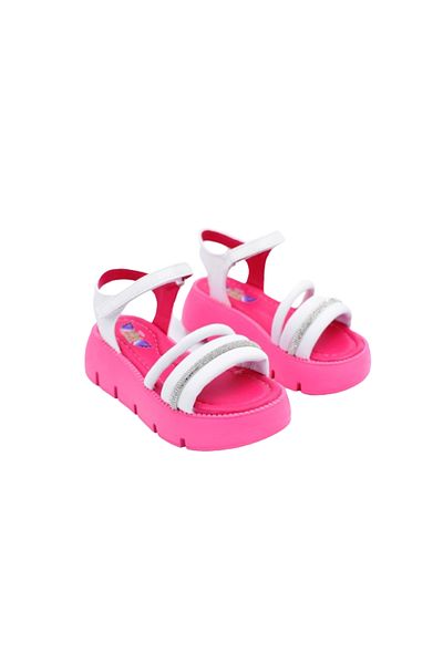 Prego (Mini Angel) Sandale pentru copii cu talpă ușoară din polietilenă cu velcro cu detaliu de piatră alb fucsia