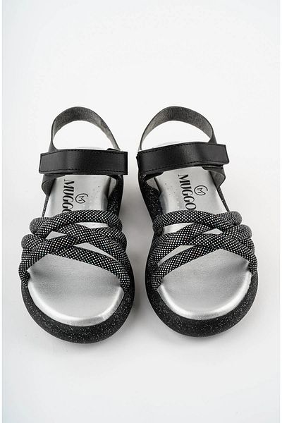 Prego Sandale negre pentru copii - talpă ușoară, model tricotat și velcro (SANDALE ARZEN)