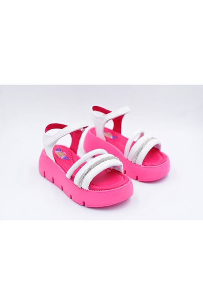 Prego (Mini Angel) Sandale pentru copii cu talpă ușoară din polietilenă cu velcro cu detaliu de piatră alb fucsia