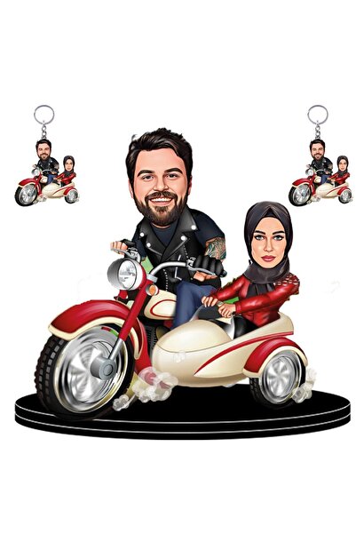 Genel Markalar Kişiye Özel Motorsikletli Aile Figürlü 2 Adet Anahtarlık 3d Ah...