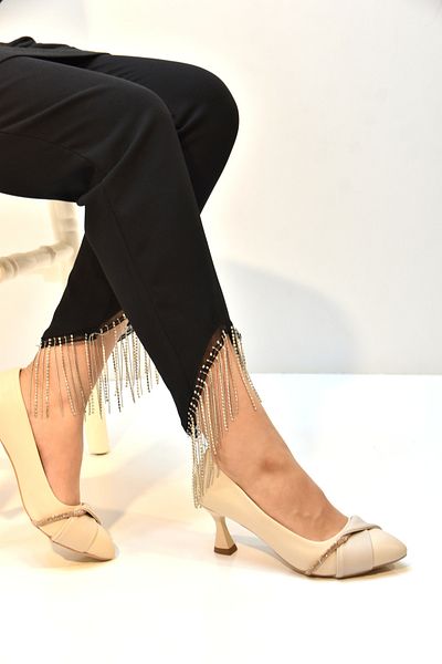 Prego Γυναικεία παπούτσια RICH&FAMOUS Beige Stone Piping με τακούνι