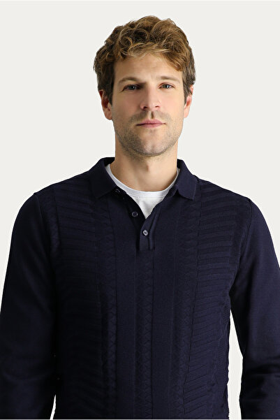 Kiğılı Поло з коміром, прямий крій, візерунковий бавовняний трикотажний светр