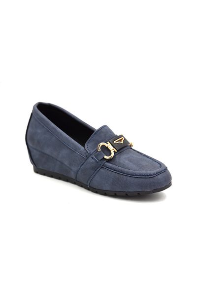 Prego Thermo Non-Slip Sole Buckle Detailed Internal Wedge Heel Casual Women's Shoes Navy