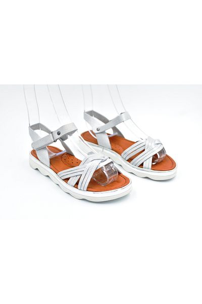 Prego World Kids - Sandale gri pentru fete, piele naturală, talpă termoantiderapantă, velcro casual