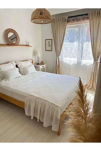 RİTMOHOME طقم مفرش سرير ووسادة رمي مملوءة بالحشوة، مهر مزدوج، غطاء سرير قطني صدفي