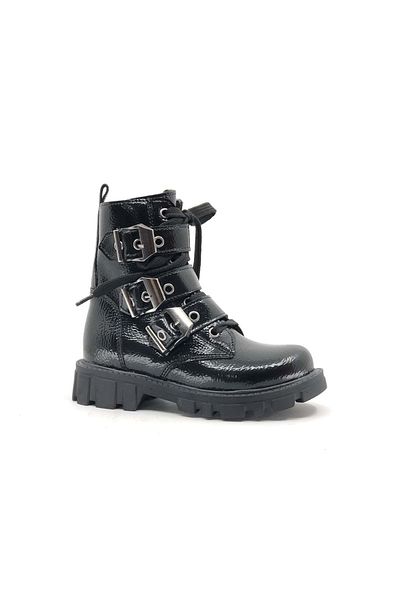 KOCAMANLAR Aydindas Three Buckle - Boots Παιδικές Μπότες ΜΑΥΡΟ-ΛΕΥΚΑΝΤΟ