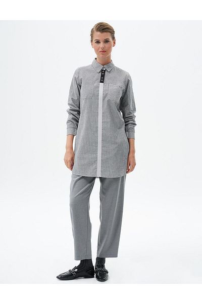 KYR Elastic Gathered Ankles Line Pattern Tunic Black