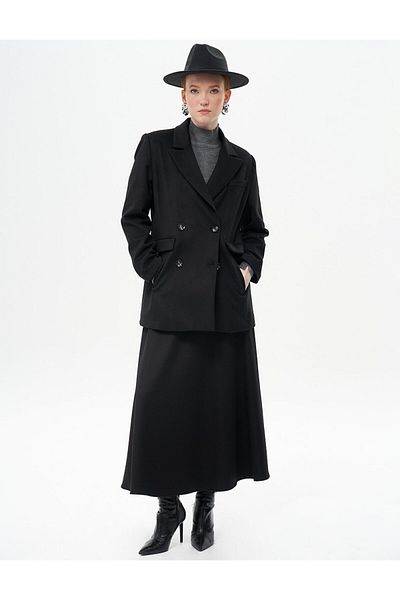 Kayra Μαύρο Cashmere Blazer - Μπουφάν με τσέπη με καπάκι