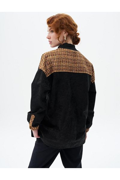 Kayra Hanorac din tweed negru - cu garnitură