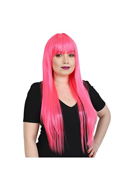 Seçkin Trend Perucă sintetică din fibre lungi cu breton / roz neon