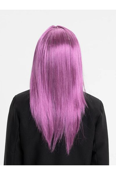 kapsulavm Rose Pink Color Straight Cut Long Party Wig False Hair