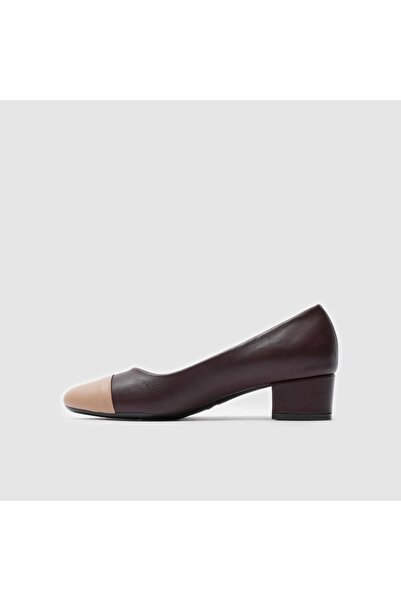 TOGO Kahve - Nude Hakiki Deri Kadın Topuklu Ayakkabı [060045]